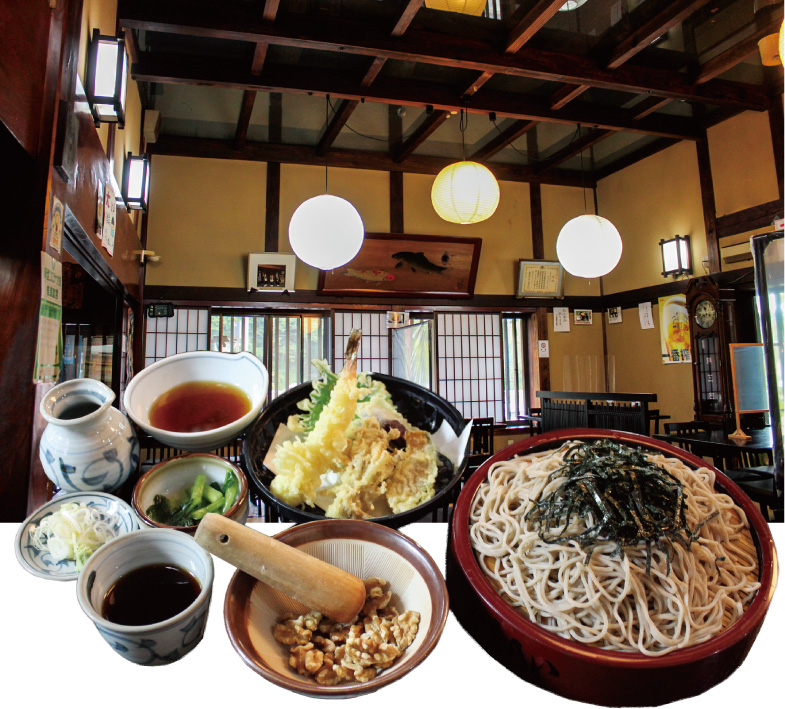 くるみ蕎麦と天麩羅盛合せ【お食事処やまへい】