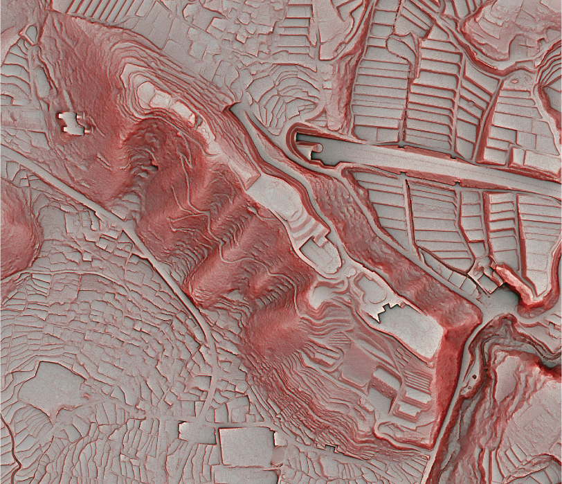 ▼赤色立体地図　「長野県林務部森林づくり推進課提供・アジア航測株式会社提供」